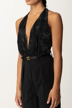 Elisabetta Franchi Tuta con Cintura e Top RicamatoNERO