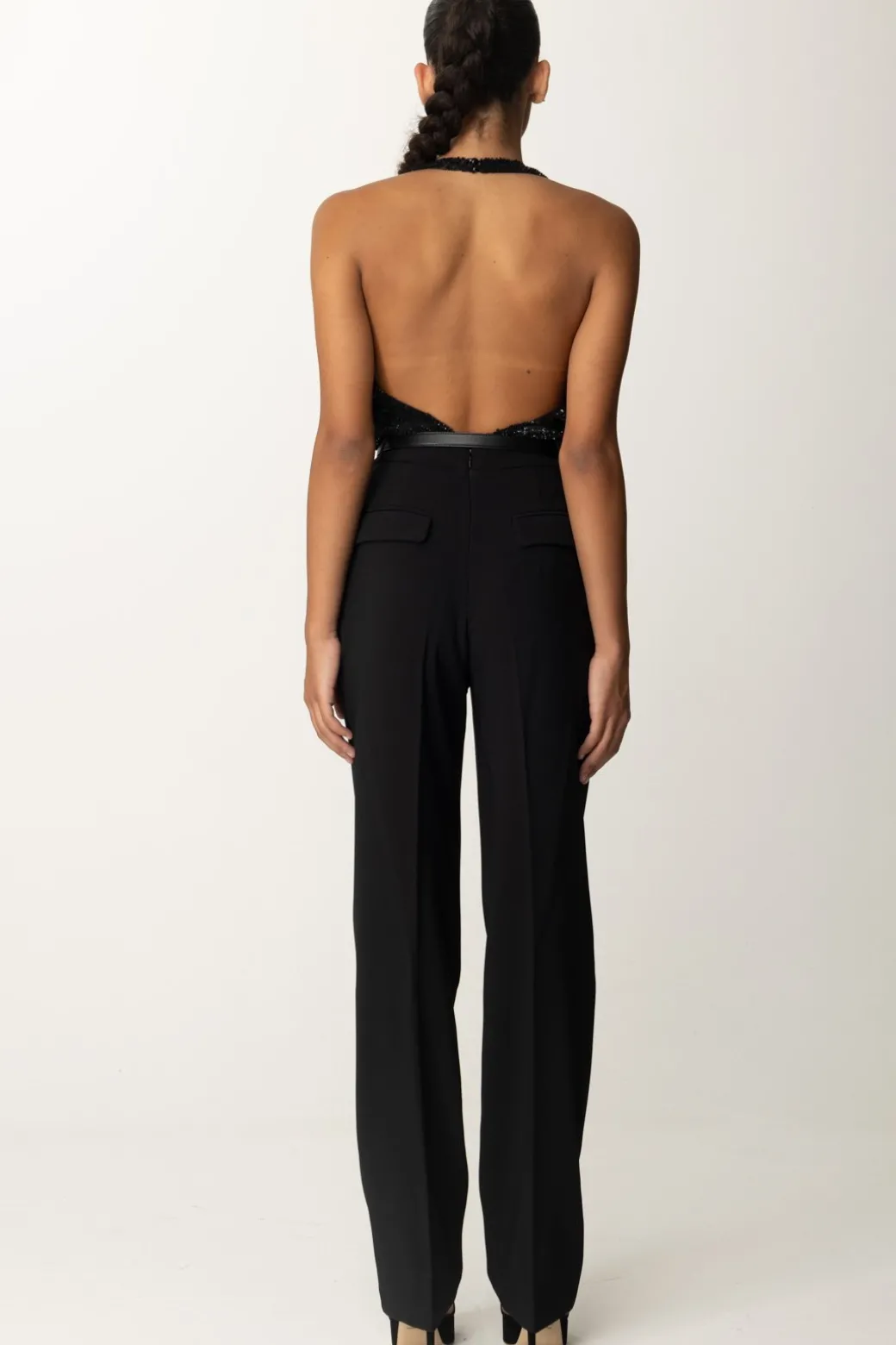 Elisabetta Franchi Tuta con Cintura e Top RicamatoNERO