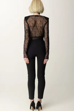 Elisabetta Franchi Tuta Combinata In Tulle Flock Disegno DiagonaleNERO