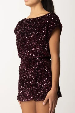 Elisabetta Franchi Tuta Corta In Ciniglia Ricamata con PaillettesROUGE NOIR