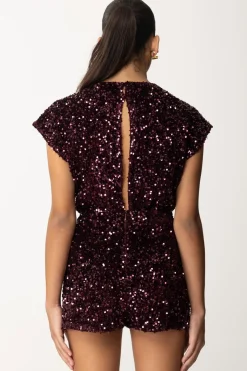 Elisabetta Franchi Tuta Corta In Ciniglia Ricamata con PaillettesROUGE NOIR