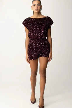 Elisabetta Franchi Tuta Corta In Ciniglia Ricamata con PaillettesROUGE NOIR