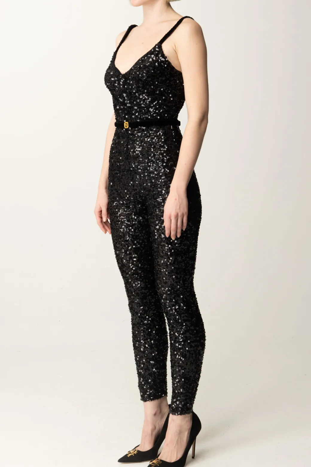 Elisabetta Franchi Tuta In Paillettes con CinturaNERO