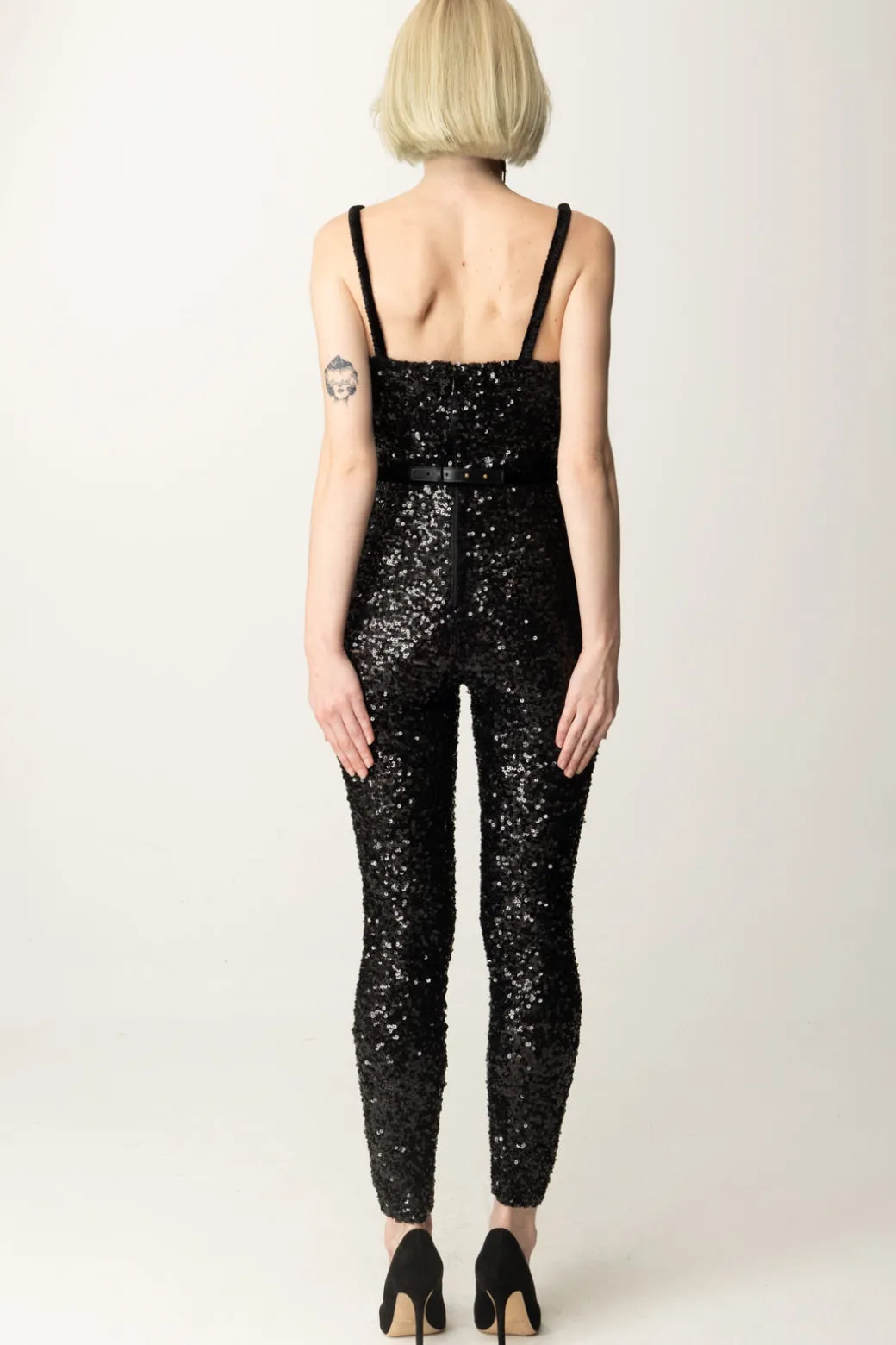 Elisabetta Franchi Tuta In Paillettes con CinturaNERO