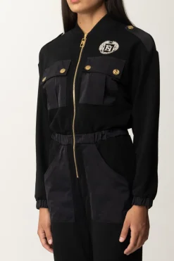 Elisabetta Franchi Tuta In Felpa con Tasconi In NylonNERO