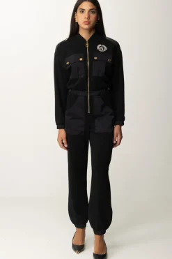 Elisabetta Franchi Tuta In Felpa con Tasconi In NylonNERO