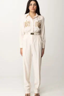 Elisabetta Franchi Tuta Lunga con Tasche RicamateBURRO