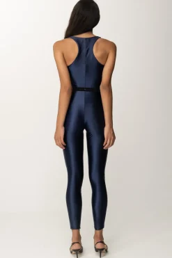 Elisabetta Franchi Tuta Lunga In Lycra Lucida con CinturaNAVY