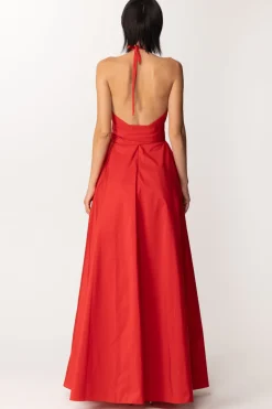 Fabiana Ferri Abito Lungo Elegante In Taffetà con Scollatura ProfondaROSSO