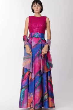 Fabiana Ferri Abito Lungo con Top Ricamato e Gonna FantasiaFANTASIA