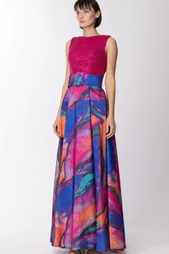 Fabiana Ferri Abito Lungo con Top Ricamato e Gonna FantasiaFANTASIA