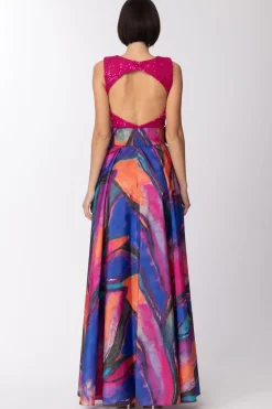 Fabiana Ferri Abito Lungo con Top Ricamato e Gonna FantasiaFANTASIA