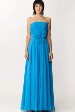 Fabiana Ferri Abito Lungo con Applicazione Fiore e PiumetteTURCHESE