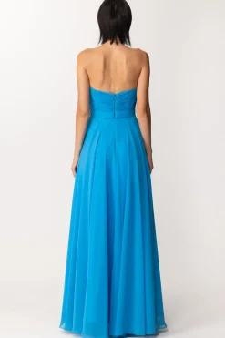 Fabiana Ferri Abito Lungo con Applicazione Fiore e PiumetteTURCHESE