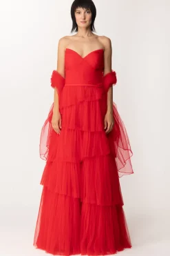 Fabiana Ferri Abito Lungo con Balze AsimmetricheROSSO