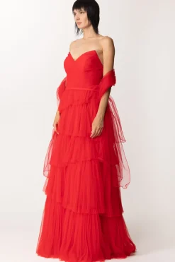 Fabiana Ferri Abito Lungo con Balze AsimmetricheROSSO