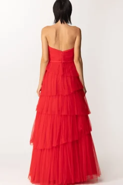 Fabiana Ferri Abito Lungo con Balze AsimmetricheROSSO