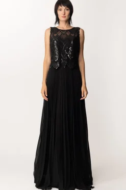 Fabiana Ferri Abito Lungo Plissettato con Canotta Ricamata RimovibileNERO