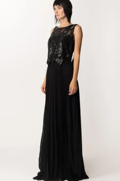 Fabiana Ferri Abito Lungo Plissettato con Canotta Ricamata RimovibileNERO