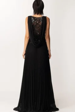 Fabiana Ferri Abito Lungo Plissettato con Canotta Ricamata RimovibileNERO