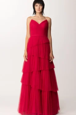 Fabiana Ferri Abito Lungo con Balze AsimmetricheMAGENTA