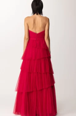 Fabiana Ferri Abito Lungo con Balze AsimmetricheMAGENTA