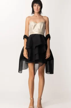 Fabiana Ferri Mini Abito con Balze In Tulle a ContrastoNERO/ORO
