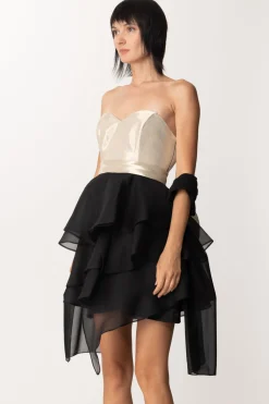 Fabiana Ferri Mini Abito con Balze In Tulle a ContrastoNERO/ORO