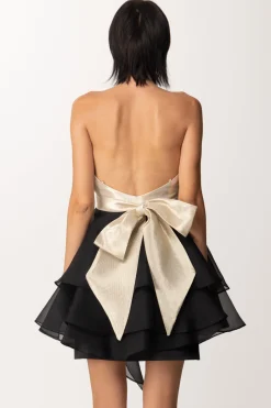 Fabiana Ferri Mini Abito con Balze In Tulle a ContrastoNERO/ORO