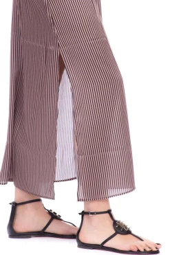 Fk Copricostume Abito Lungo In Raso Inserti In Pizzo Stampa a Righe a Contrasto Spacchi LateraliFANTASIA