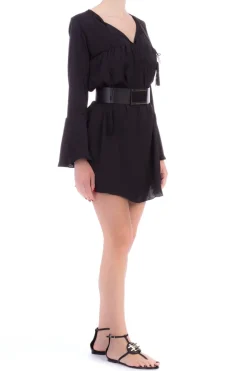 Fk Copricostume Camiclia Lunga con Scollo a V e Lacci Maniche a BluffoNERO