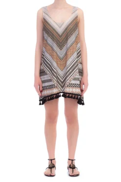 Fk Copricostume Mini Abito Ampio con Nappine Stampa EtnicaFANTASIA