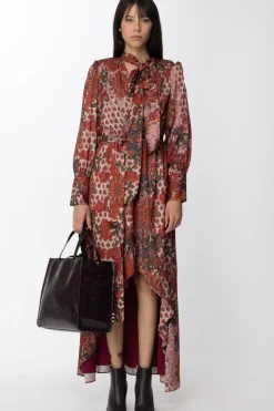 Gaëlle Paris Abito Asimmetrico con Fusciacca e StampaMULTICOLOR ARANCIONE