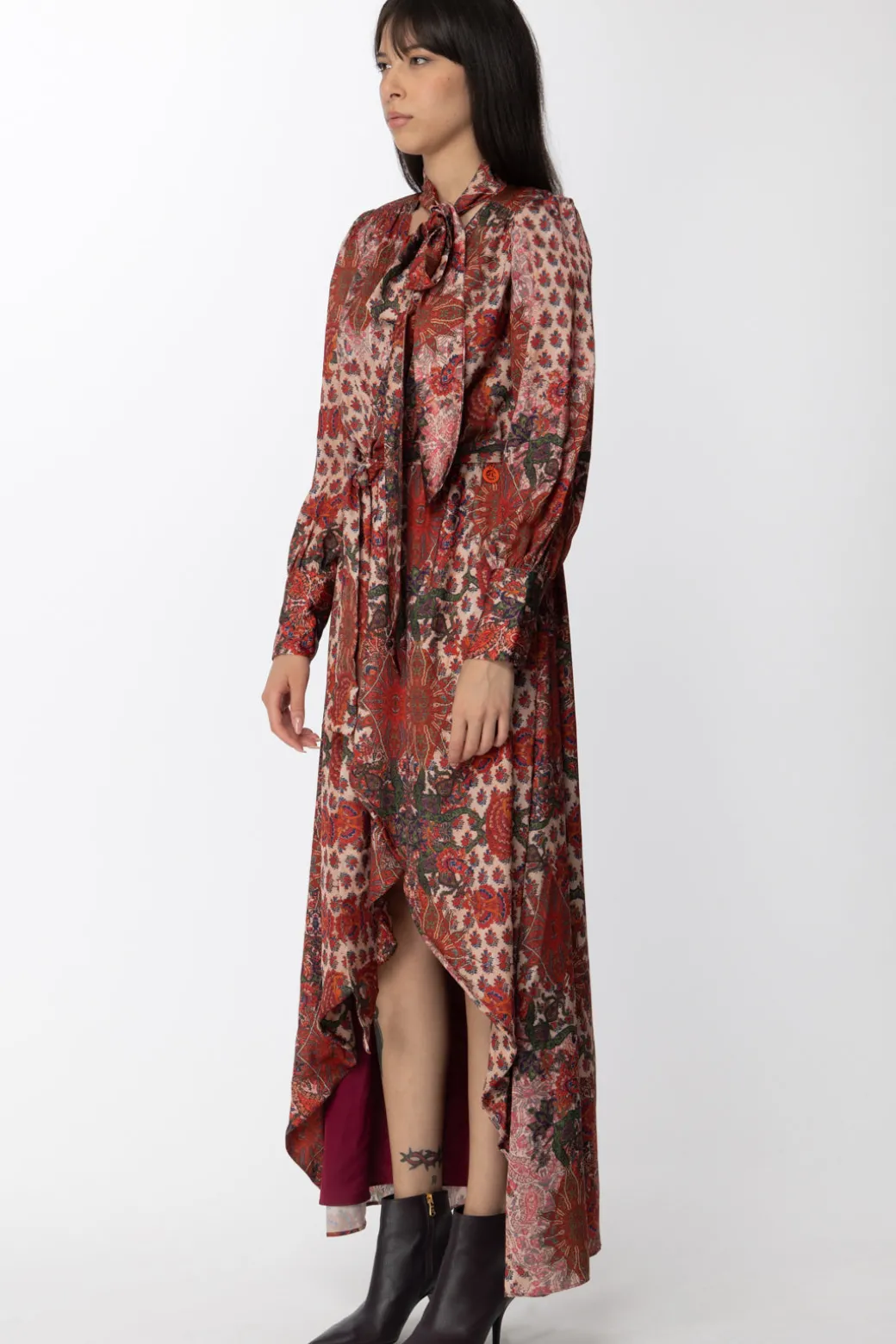 Gaëlle Paris Abito Asimmetrico con Fusciacca e StampaMULTICOLOR ARANCIONE