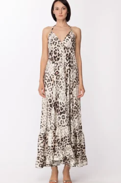 Gaëlle Paris Abito In Raso Maculato con Scollo Su RetroMACULATO BEIGE