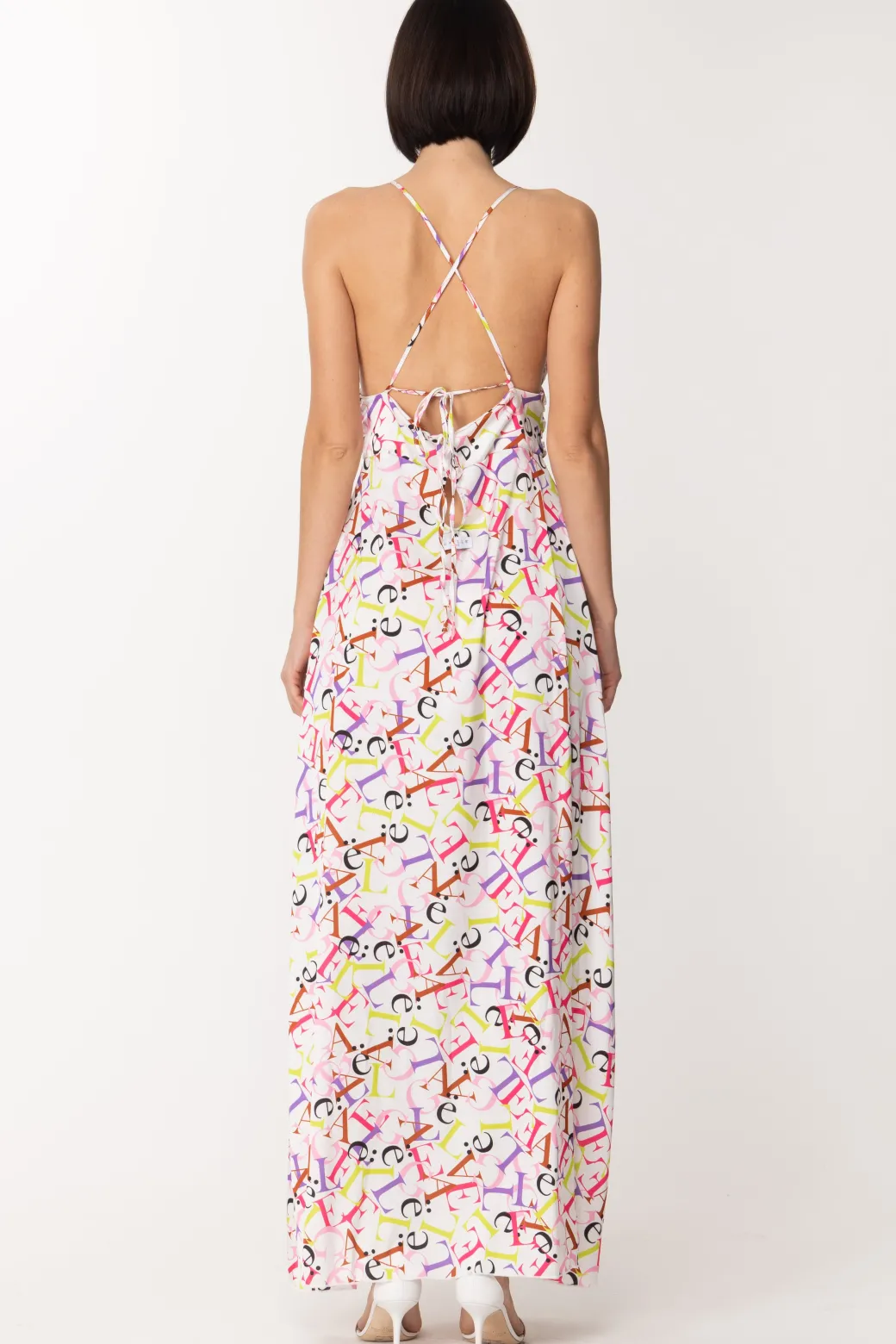 Gaëlle Paris Abito Lungo In Raso con Stampa LetteringBIANCO