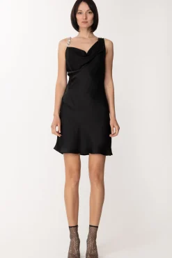 Gaëlle Paris Abito Monospalla In Raso con Bretella GioielloNERO