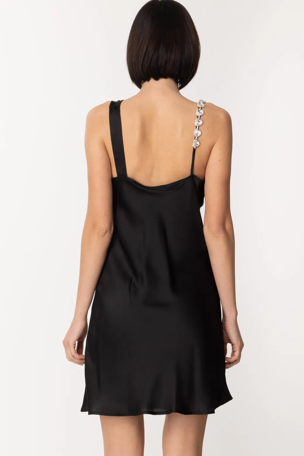 Gaëlle Paris Abito Monospalla In Raso con Bretella GioielloNERO