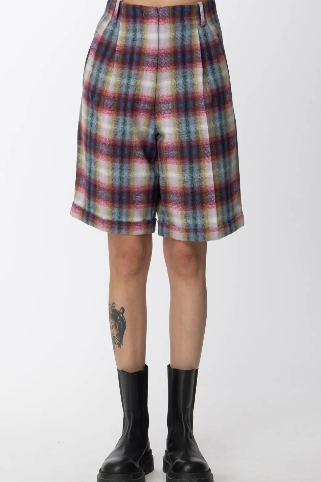 Gaëlle Paris Bermuda In Panno Stampa a ScacchiMULTICOLOR ROSA