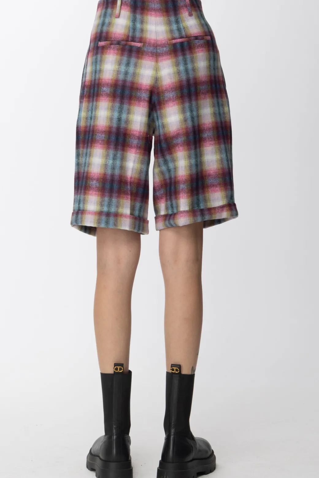 Gaëlle Paris Bermuda In Panno Stampa a ScacchiMULTICOLOR ROSA