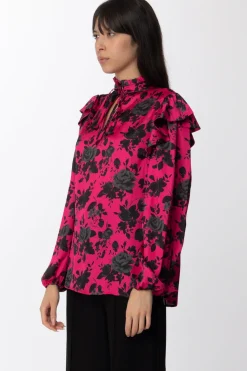 Gaëlle Paris Blusa con Colletto e Stampa FlorealeFUCSIA