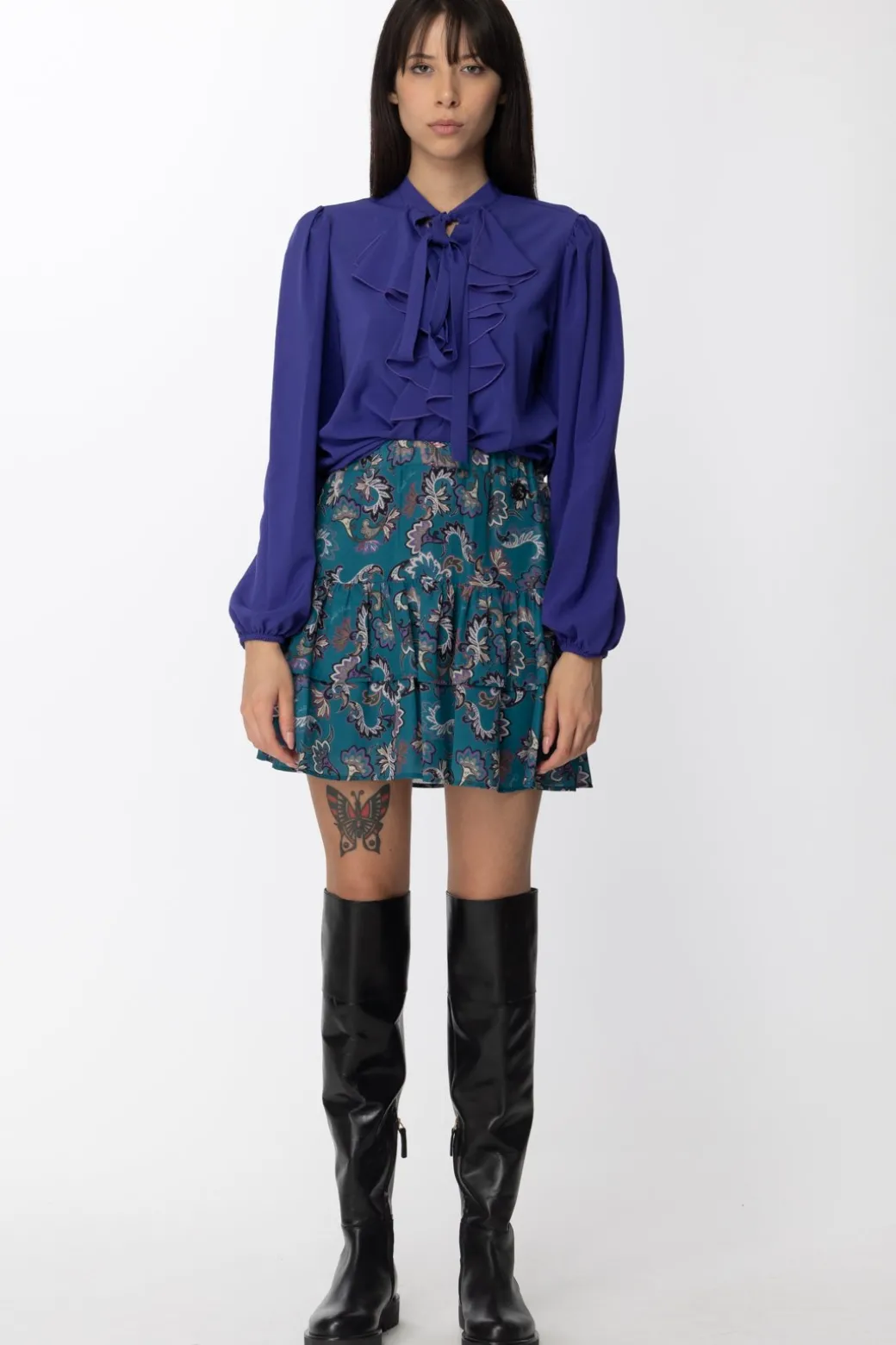 Gaëlle Paris Blusa In Georgette con Rouches e FusciaccaLILLA