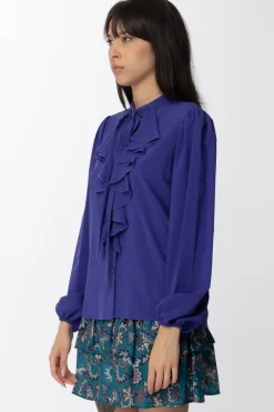 Gaëlle Paris Blusa In Georgette con Rouches e FusciaccaLILLA