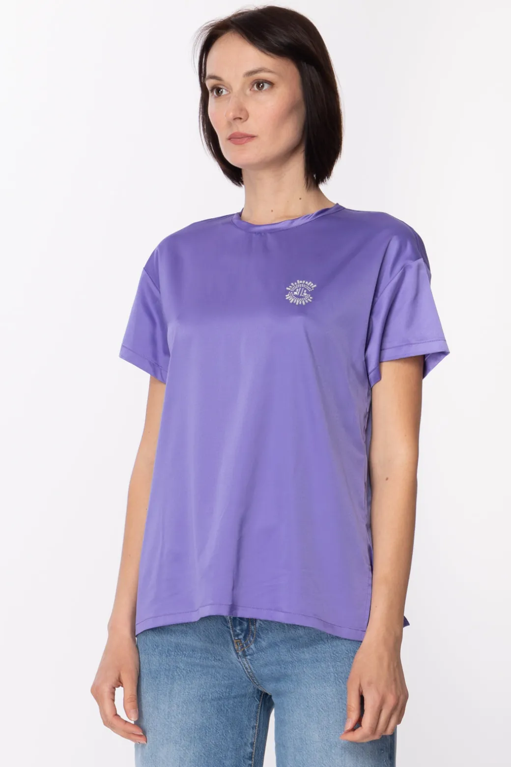 Gaëlle Paris Blusa In Raso con Logo RicamatoAMETISTA