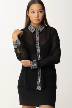 Gaëlle Paris Camicia Trasparente con Motivo GeometricoNERO