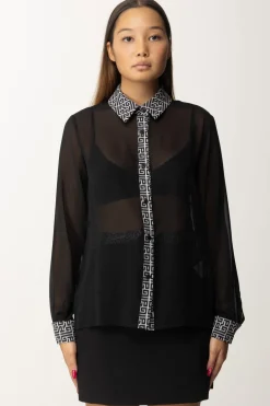Gaëlle Paris Camicia Trasparente con Motivo GeometricoNERO