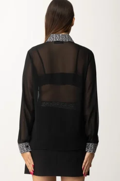 Gaëlle Paris Camicia Trasparente con Motivo GeometricoNERO
