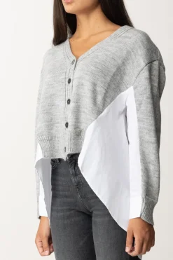 Gaëlle Paris Cardigan Asimmetrico con Tessuto a ContrastoGRIGIO