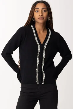 Gaëlle Paris Cardigan Corto con Strass e PerlineNERO