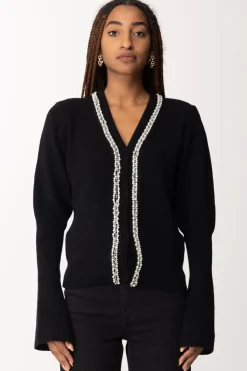 Gaëlle Paris Cardigan Corto con Strass e PerlineNERO